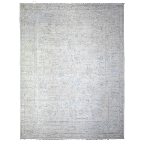 Daisy White, High Grade Wool Hand Knotted, Afghan Angora Oushak with Faded Colors Vegetable Dyes, Oriental Rug