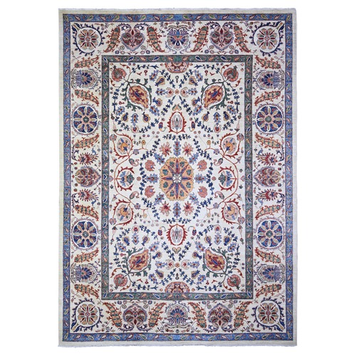 Ivory, Aryana Collection, Suzanni with Colorful Leaf and Vines, Pure Wool, Hand Knotted, Oriental Rug