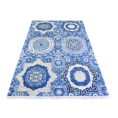 Cerulean Blue, Peshawar with Mamluk Design, Dense Weave, Natural Dyes, 100% Wool, Hand Knotted, Oriental Rug
