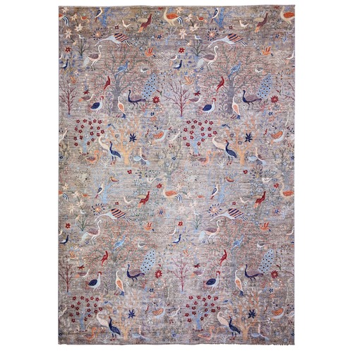 Fossil Gray, Afghan Peshawar Bird Paradise Design, Hand Knotted, Organic  Wool Abrash, Vegetable Dyes, Oversized Oriental 