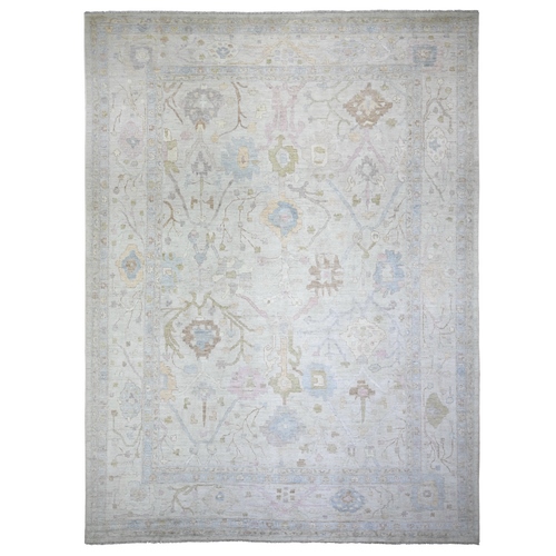 Stone Eagle Gray, Hand Knotted Afghan Angora Oushak with Soft Colors, Vegetable Dyes Soft Wool, Oversized Oriental Rug