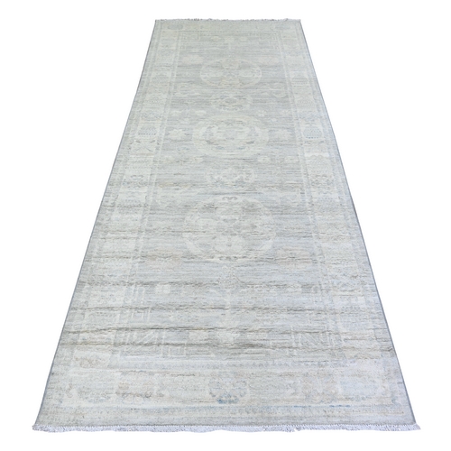 Cadet Gray, Washed Out Peshawar with Faded Colors, 100% Wool, Hand Knotted, Natural Dyes, Wide Runner Oriental 