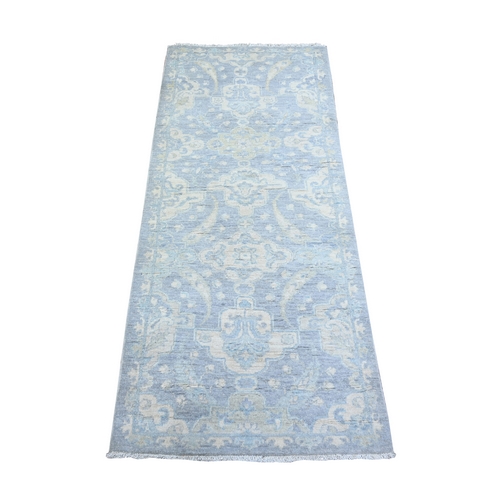 Blue Gray, Natural Dyes, Extra Soft Wool Hand Knotted, Finer Peshawar with All Over Pattern, Oriental 