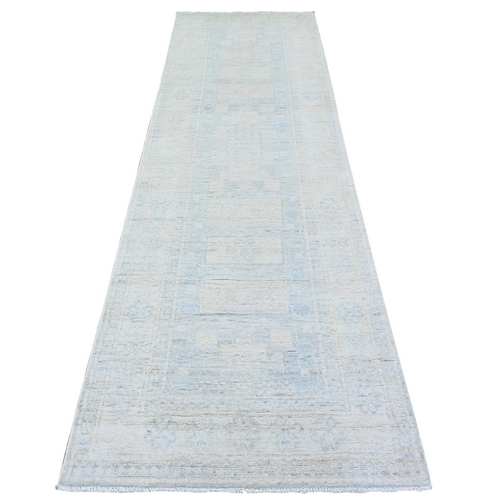 Spanish Gray with Lexicon Ivory, High Grade Wool, Vegetable Dyes, Peshawar Washed Out Faded Designs, Hand Knotted, Runner Oriental 