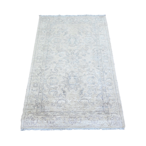 Platinum Gray, White Wash Peshawar with All Over Design, Natural Dyes, Pure Wool, Hand Knotted, Oriental 