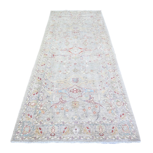 Gainsboro Gray, Natural Dyes, Hand Knotted Bidjar Garus All Over Design, Dense Weave, Vibrant Wool, Wide Runner Oriental 