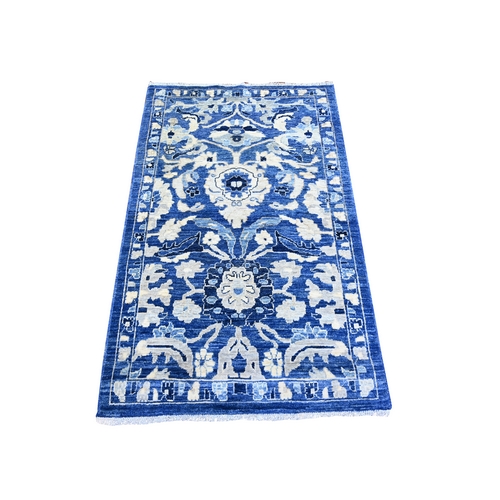 Cerulean Blue, Densely Woven, Vegetable Dyes, Peshawar With Mahal Design, Soft and Vibrant Wool, Hand Knotted, Oriental Rug