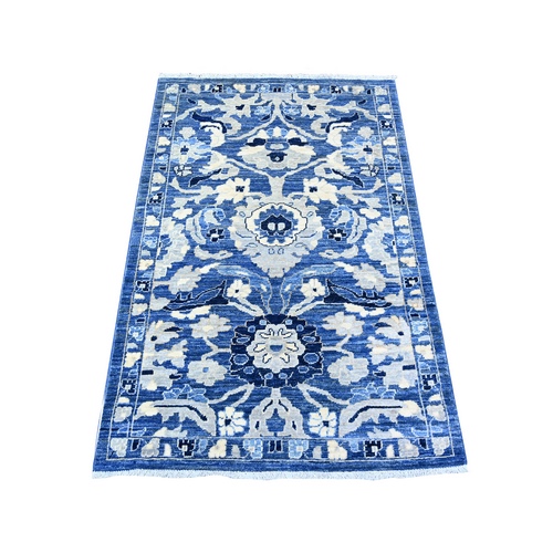 Warriors Blue, Dense Weave, Vegetable Dyes, 100% Wool, Peshawar With Mahal Design, Hand Knotted, Oriental Rug