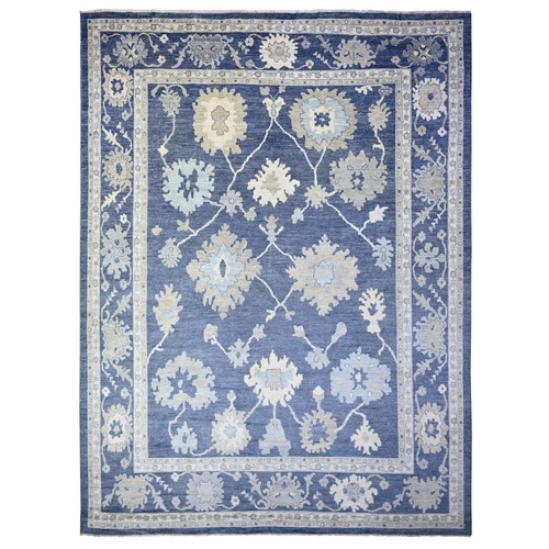 Everton Blue, Hand Knotted, Afghan Angora Oushak with All Over Motifs, Pure Wool, Oversized Oriental 