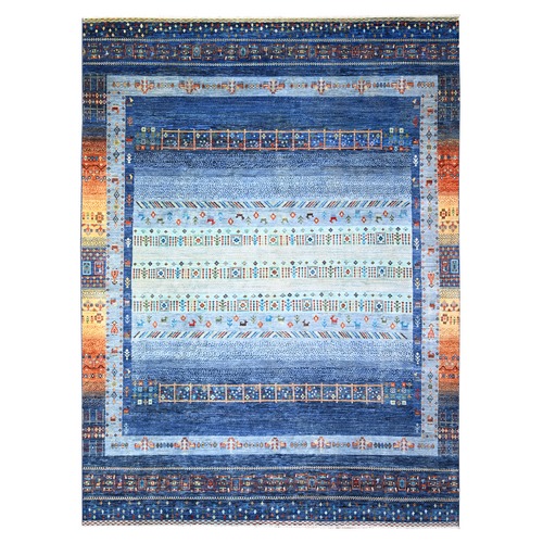 Yale Blue, Fine Kashkuli Gabbeh with Small Animals and Human Figurines, Pure Wool, Natural Dyes, Hand Knotted, Oriental 