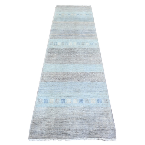 Pastel Gray, Fine Kashkuli Gabbeh, Hand Knotted, Soft and Shiny Wool, Natural Dyes, Runner Oriental 