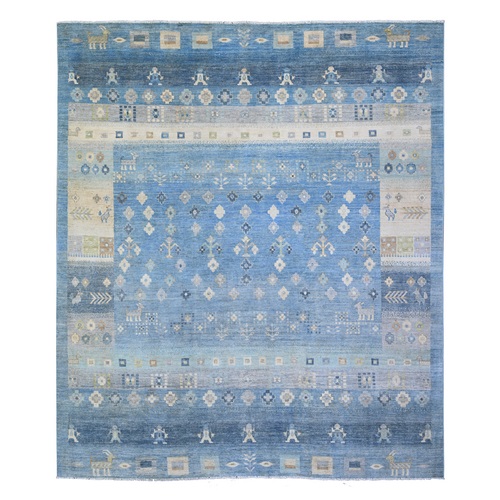 Queen Blue, Fine Kashkuli Gabbeh with Small Animals and Human Figurines, Pure Wool, Natural Dyes, Hand Knotted, Oriental Rug