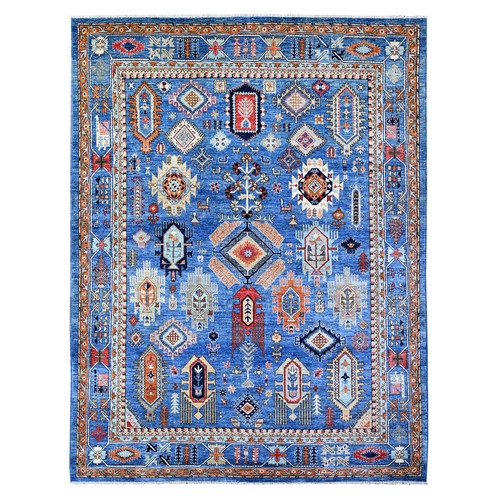 Dodgers Blue, Hand Knotted, Extra Soft Wool, Afghan Ersari with Geometric Gul Motifs, Vegetable Dyes, Dense Weave, Oriental Rug