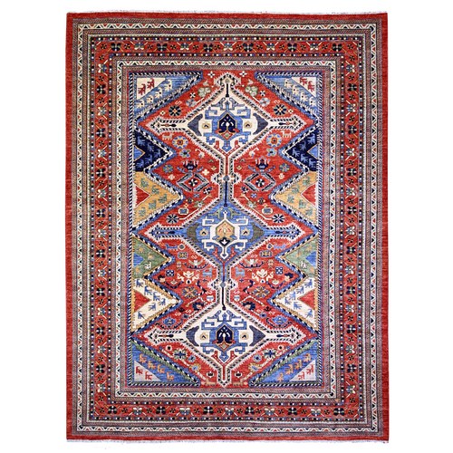Arsenal Red, Hand Knotted, Shiraz Design, Afghan Vegetable Dyes, 100% Wool, Oriental Rug