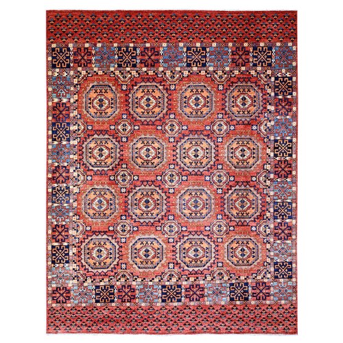 Airbnb Red Afghan Ersari with Repetitive Rosettes Gul Design, Vegetable Dyes, 100% Wool, Hand Knotted, Oriental Rug

