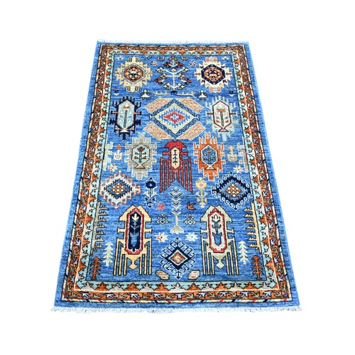 Lapis Blue, Hand Knotted, Extra Soft Wool, Afghan Ersari with Geometric Gul Motifs, Natural Dyes, Densely Woven, Oriental Rug