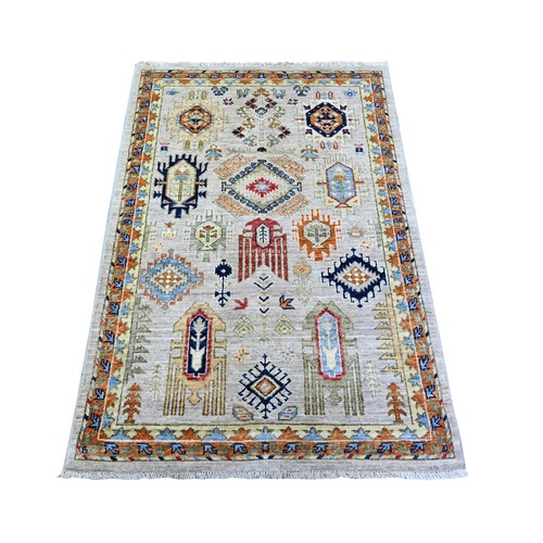Harbor Gray, Afghan Ersari with Tribal Symbols, Hand Knotted, Organic Wool, Natural Dyes, Densely Woven, Oriental Rug