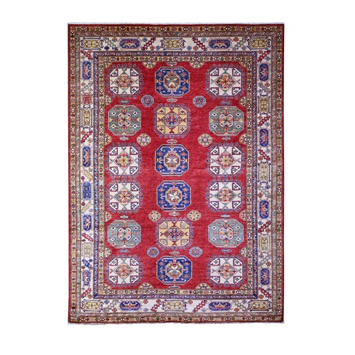 Rusty Red, 100% Wool, Vegetable Dyes, Afghan Super Kazak with All Over Medallions, Hand Knotted, Oriental Rug