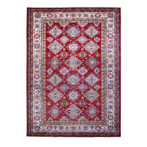 Fire Brick Red, Caucasian Design, Afghan Super Kazak With All Over Medallions, Natural Dyes, Organic Wool, Hand Knotted, Oriental 