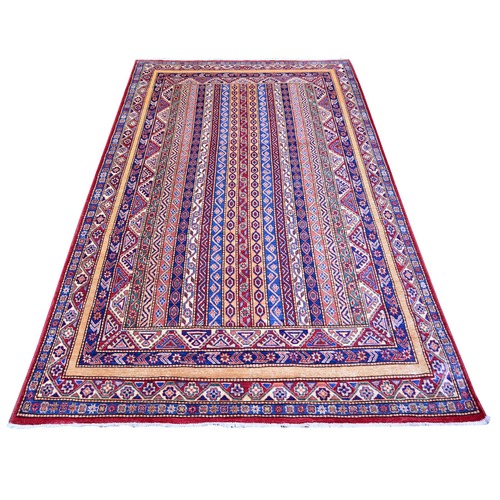 Carmine Red, Natural Dyes, Extra Soft Wool, Afghan Super Kazak with Shawl Design, Hand Knotted, Oriental Rug
