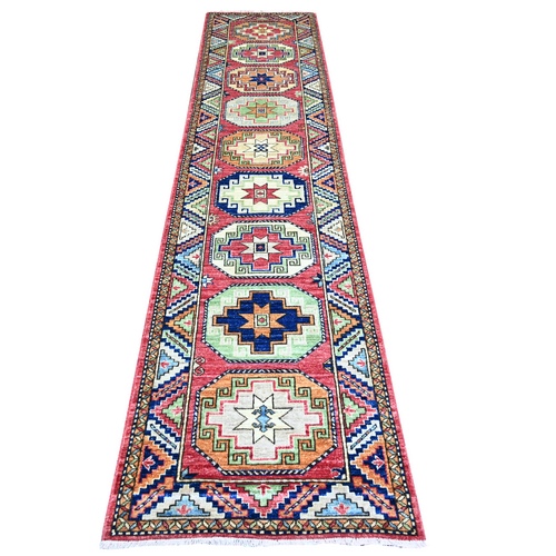 Sanguine Red, Hand Knotted, Afghan Ersari with Large Geometric Gul Motifs, Natural Wool, Natural Dyes, Plush and Lush, Runner Oriental 