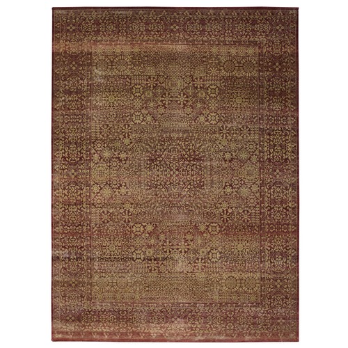 Burgundy Red, Tone on Tone 100% Wool, Hand Knotted, Sheared Low Zero Pile Distressed Feel, Mamluk Dynasty Design Prehistorical 15th Century Oriental 