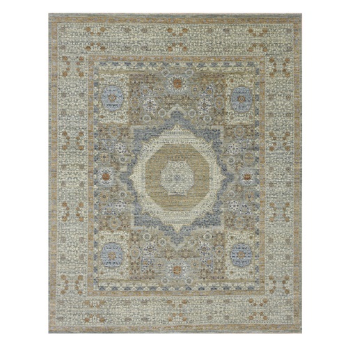 Tea Green, Pure Wool, 15th Century Hand Knotted Mamluk Dynasty Inspired ,Soft Color Palette, Oriental Rug