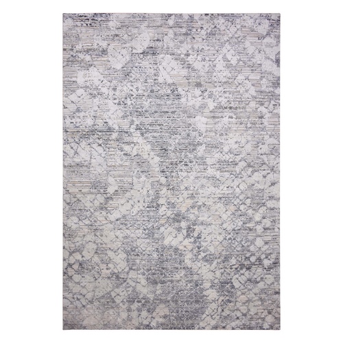 Oversized Pure Silk and Textured Wool Gray with Touches of Beige Hand Knotted Modern Design Oriental 