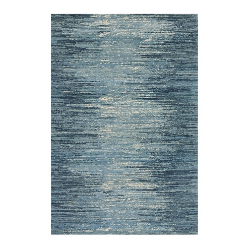 Blue with Touches of Ivory Hand Knotted Zero Pile Pure Wool Only Horizontal Ombre Design Oriental Rug