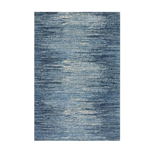 Horizontal Ombre Design Hand Knotted Zero Pile Pure Wool Only Blue with Touches of Ivory Oriental Rug