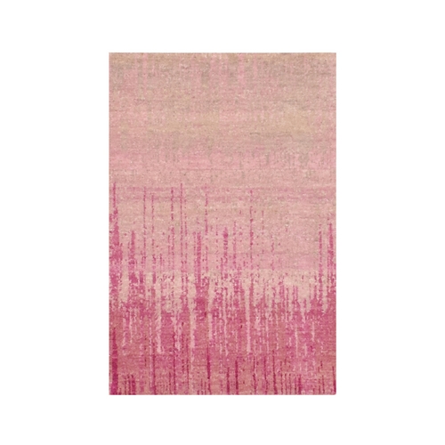 Pink Vertical Ombre Design Natural Wool Hand Knotted Oriental Mat 