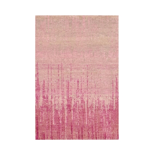 Hand Knotted Pink Vertical Ombre Design Natural Wool Mat Oriental 