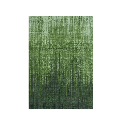 Green Organic Wool Vertical Ombre Design Hand Knotted Oriental Rug