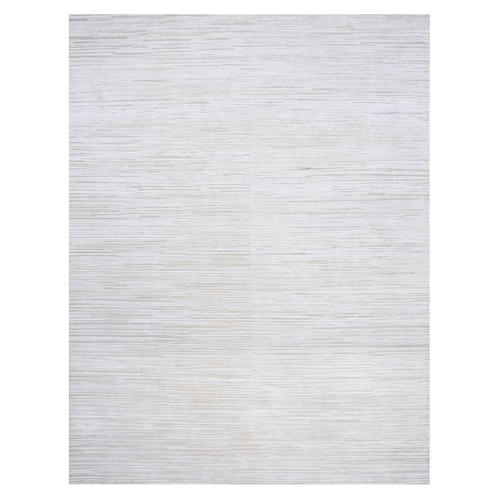Ivory, Gabbeh Design Hi-Low Pile, Tone on Tone Silk with Textured Wool Hand Knotted, Oriental Rug