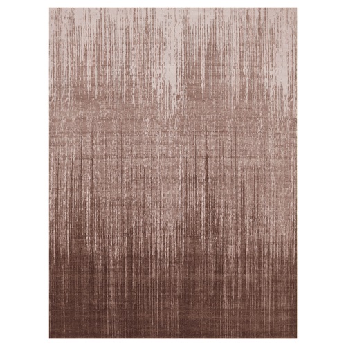 Chocolate Brown, Horizontal Ombre Design, Pure Soft Wool Hand Knotted Oriental 