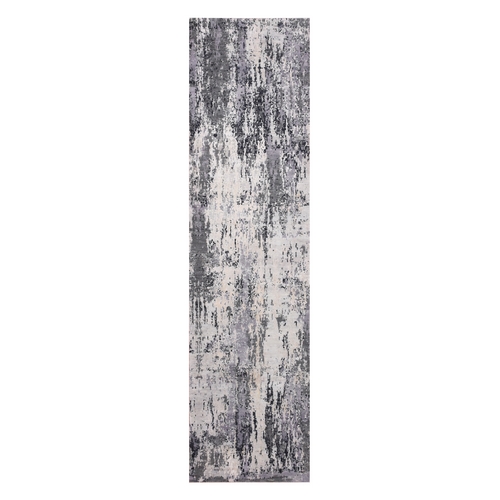 Charcoal Gray Abstract Design Wool and Silk Denser Weave Persian Knot Hand Knotted Oriental Rug