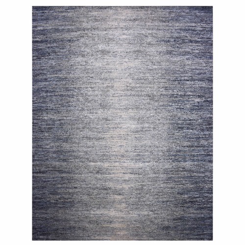 Blue Oceanic Pure Silk and Wool Striae Design Hand Knotted Oriental Oversized Rug
