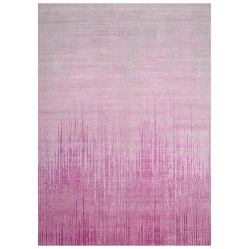 Pink Natural Wool Hand Knotted Vertical Ombre Design Oriental 