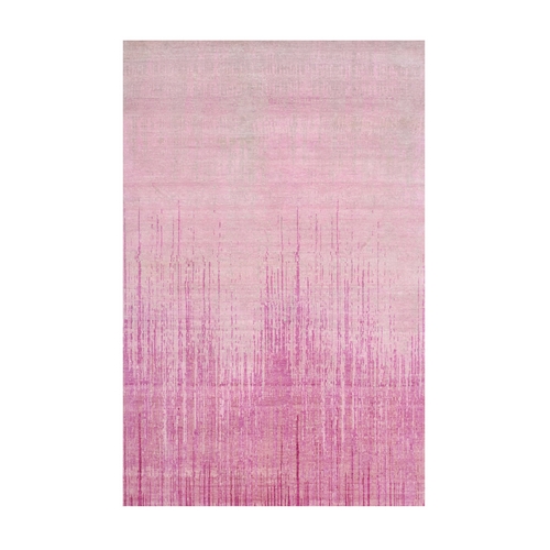 Pink Hand Knotted Vertical Ombre Design Natural Wool Oriental Rug