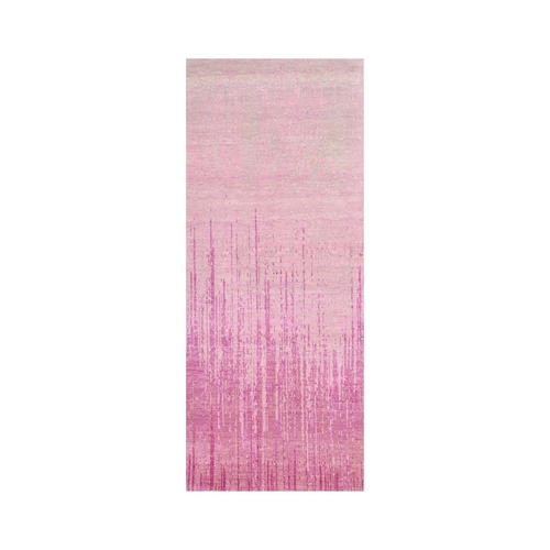 Pink Natural Wool Hand Knotted Vertical Ombre Design Runner Oriental Rug