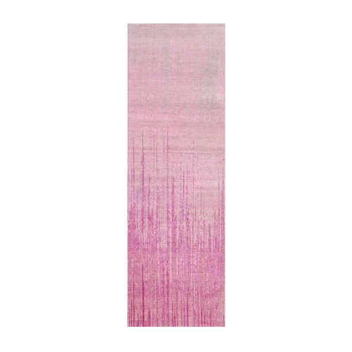 Pink Hand Knotted Vertical Ombre Design Natural Wool Runner Oriental 