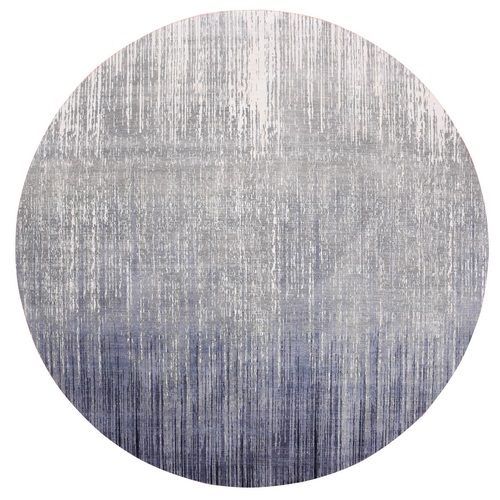 Blue-Gray Hand Knotted Modern Ombre Design Densely woven Pure Wool Round Oriental 