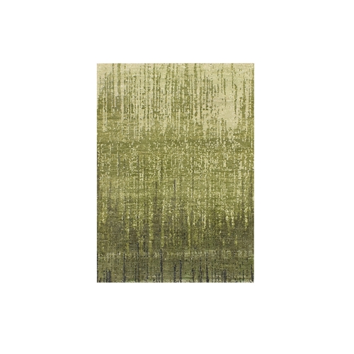 Green Hand Knotted Organic Wool Vertical Ombre Design Mat Oriental 