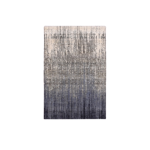 Blue-Gray Pure WoolDensely Woven Hand Knotted Modern Ombre Design Oriental 