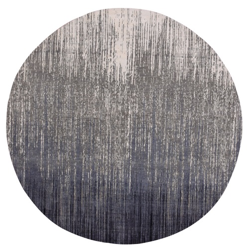 Blue-Gray Ombre Design Pure Wool Densely Woven Hand Knotted Modern l Round Oriental Rug 