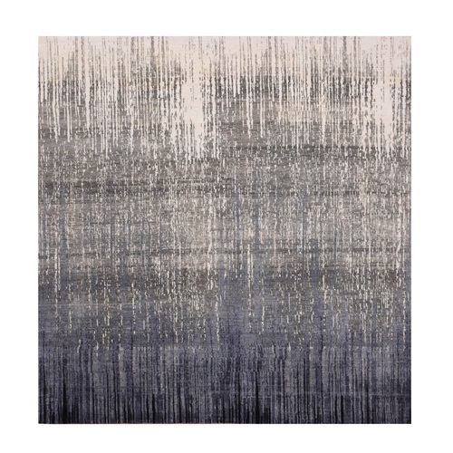 Blue-Gray Densely Woven Hand Knotted Modern Ombre Design Pure Wool Square Oriental Rug