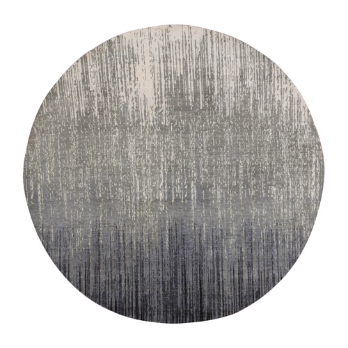 Blue-Gray Densely Woven Hand Knotted Modern Ombre Design Pure Wool Round Oriental Rug