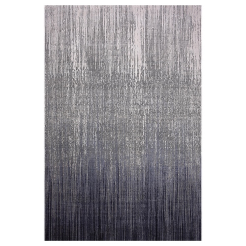 Blue-Gray Densely Woven Hand Knotted Modern Ombre Design Pure Wool Oversize Oriental Rug