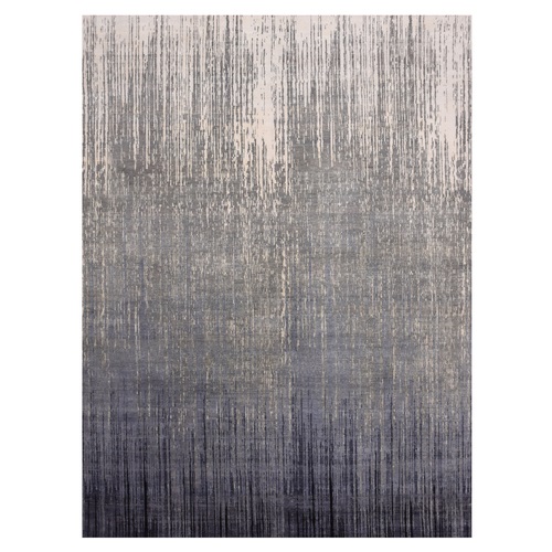 Gray and Black, Modern Ombre Design Densely Woven, Pure Wool Hand Knotted, Oriental Rug
