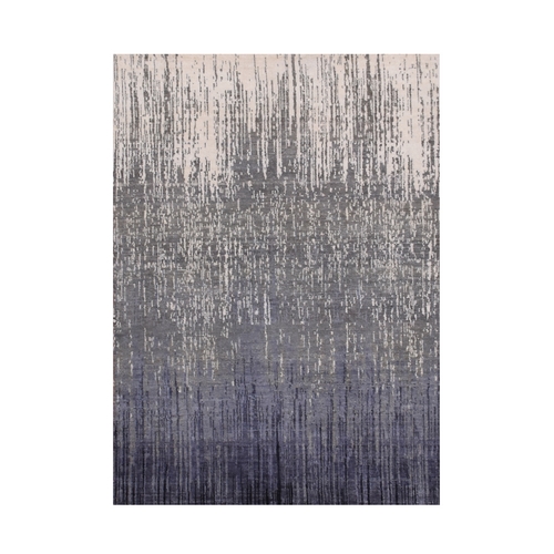 Gray and Blue, Modern Ombre Design Densely Woven, Pure Wool Hand Knotted, Oriental Rug